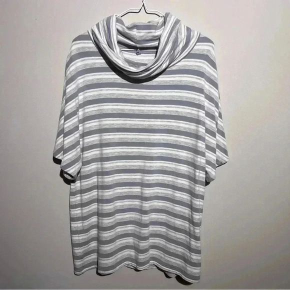 Workshop Soft Cowl Tunic Shirt Gray and White Stripes Casual Travel Work Size L - Picture 1 of 4